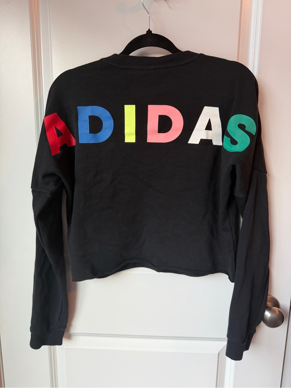 adidas Black Crewneck Sweatshirt with Multicolor Logo Letters